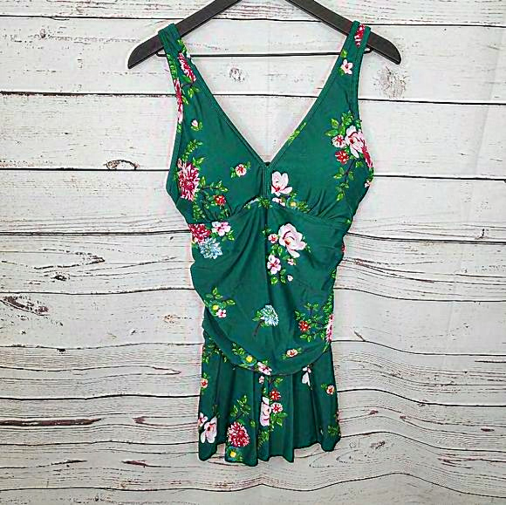 Cocopear Green Floral‎ Swim Dress Swim Suit